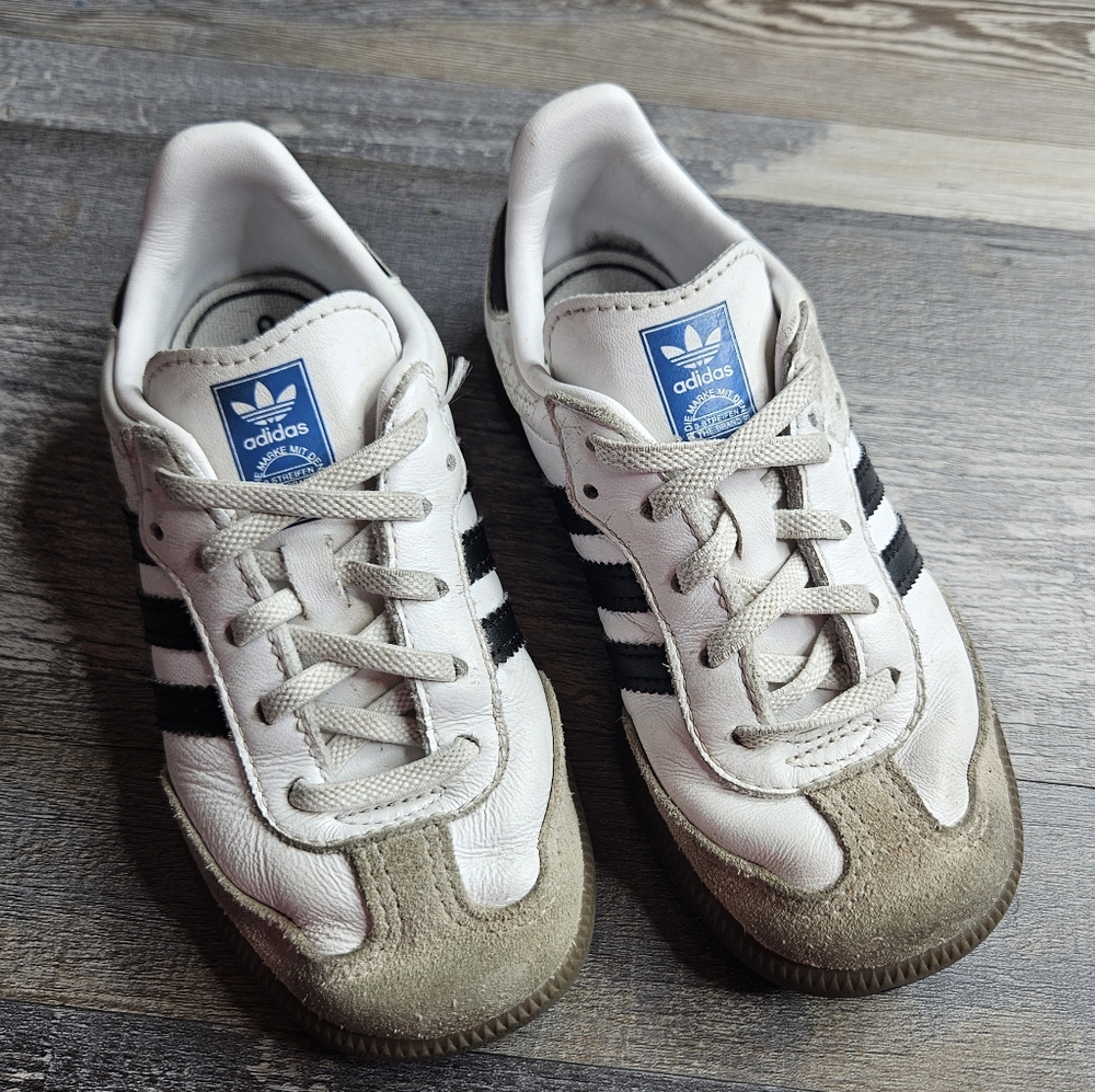 Adidas Samba Sneakers White With Black Stripes Toddler Youth Size 10